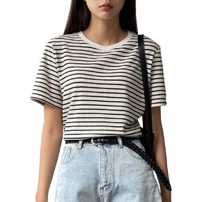 Floerns Women's Basic Mock Neck Short Sleeve Solid Rib Knit Tops Tee Shirts