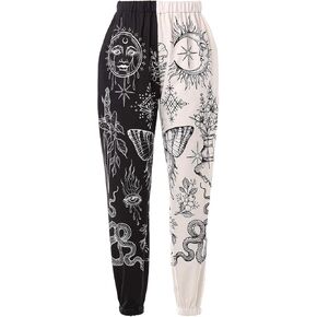 XFLnaraz Women's Fashion Printed Jogger Pants Elastic Waist Color Block Street Loose Sweatpants with Pockets