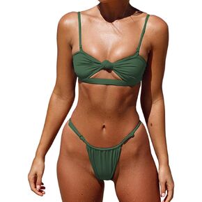 Honlyps Womens High Waist Swimsuit Brazilian Thong Sexy Bikini Set 2 Piece Triangle Bathing Suit Knot
