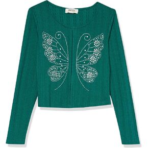 Speechless Girls' Butterfly Rhinestone Long Sleeve Top