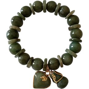 12 مم. سوار حقيقي دائري حجر اليشم الأخضر الطبيعي للنساء سحر مع قلادة الحب القلب والقرع المحظوظ قلادة قوية التايلاندية نجاح في الحياة التجارة in Kuwait