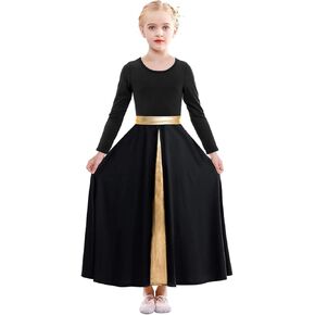 Girls Long Sleeve Praise Dance Dress Swing Skirt Liturgical Worship Costume Church Robe Dancewear