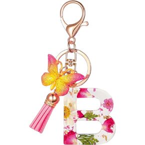 Suweibuke Cute Key Chains for Women Girls, Initial Letter Keychains with Tassel Butterfly, Charm for Purse Backpacks Handbags