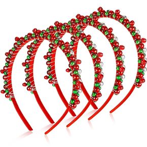 4 Pieces Christmas Bell Headband Red Green Silver Tone Hairband Lovely Holiday Hair Hoop Accessories for Women Girls Party Decoration in Kuwait