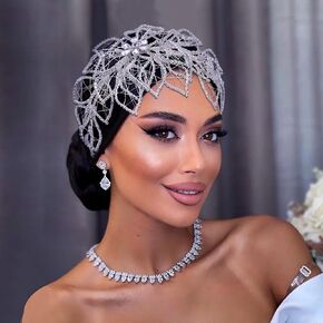 Wedding Headpiece for Bride, Bridal Headband for Wedding, Rhinestone Hair Pieces for Brides and Bridesmaids (Silver)