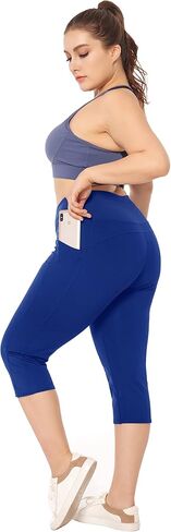 ZERDOCEAN Women's Plus Size Leggings Sports Capris with Pockets High Waisted Athletic Workout Yoga Tummy Control Pants in Kuwait