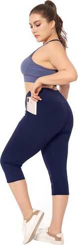 ZERDOCEAN Women's Plus Size Leggings Sports Capris with Pockets High Waisted Athletic Workout Yoga Tummy Control Pants in Kuwait