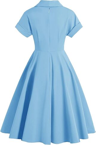 Women 1950s Vintage Short Sleeve Peter Pan Collar Retro Swing A Line Midi Summer Dress Cocktail Party Evening Prom Gown in Kuwait