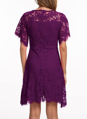 فستان نسائي أنيق برقبة دائرية وأكمام قصيرة من MSLG لحفلات الزفاف والدانتيل وحفلات الكوكتيل 943 in Kuwait