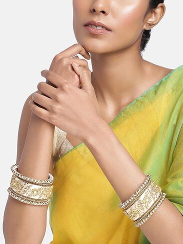 Aheli Traditional Wedding Designer Silk Thread Faux Stone Studded Bridal Bangle Set Chuda Indian Ethnic Bollywood Fashion Jewelry for Women (White 2.8 Inch) in Kuwait