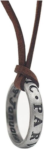 بيباي عقد بقلادة على شكل حلقة محفورة 4 دريك مطلي بالفضة الاسترلينية، سلسلة من الجلد البني in Kuwait