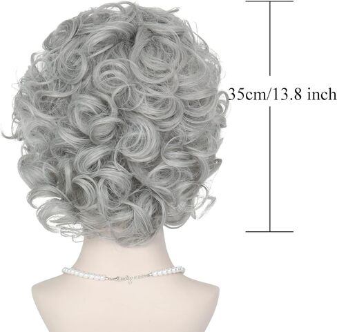 Yan Dream Grey Old Lady Wig Short Curly Grandma Wig Cosplay Costume Halloween Wig with Granny Glasses Pearl Necklace in Kuwait