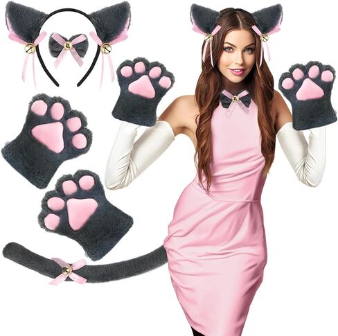 طقم زي لوليتا القوطية التنكري من يو وانت مي على شكل قطة يتكون من ذيل القط وقفازات مخالب القطة وطوق أذن القطة in Kuwait
