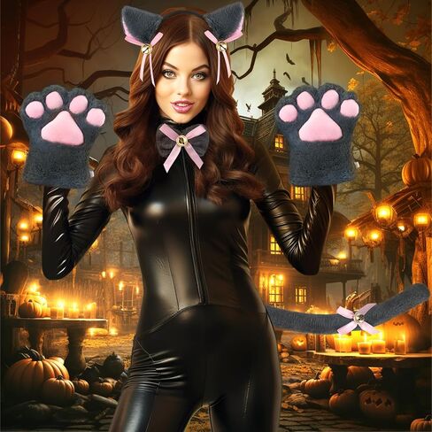 طقم زي لوليتا القوطية التنكري من يو وانت مي على شكل قطة يتكون من ذيل القط وقفازات مخالب القطة وطوق أذن القطة in Kuwait