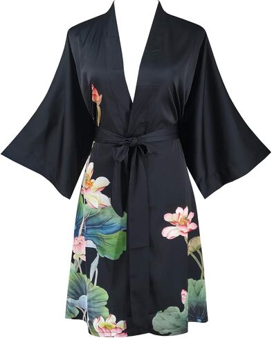 Ledamon Women's Kimono Short Robe - Classic Floral Bathrobe Nightgown in Kuwait