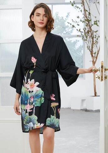 Ledamon Women's Kimono Short Robe - Classic Floral Bathrobe Nightgown in Kuwait