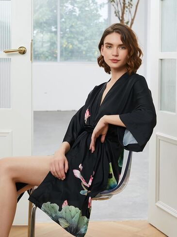 Ledamon Women's Kimono Short Robe - Classic Floral Bathrobe Nightgown in Kuwait