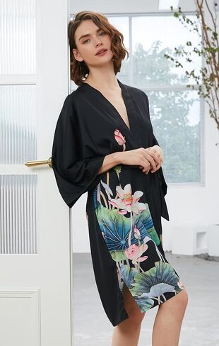 Ledamon Women's Kimono Short Robe - Classic Floral Bathrobe Nightgown in Kuwait