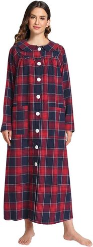 Latuza Women's Cotton Flannel Button Up Robe Long Sleeves Housecoat in Saudi Arabia