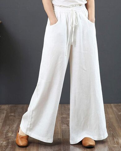 IXIMO Women's Cotton Linen Wide Leg Pants Casual Drawstring Lounge Palazzo Loose Trousers in Kuwait