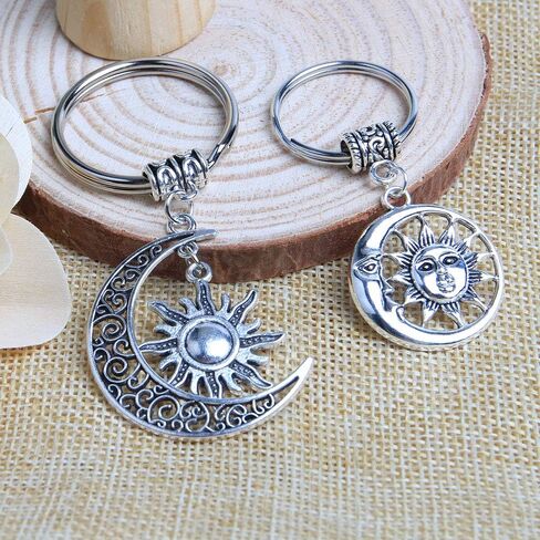 Acxico 2Pcs Charm Moon Sun Keychain And Crescent Moon Keychain Women And Men Vintage Keychain in Saudi Arabia
