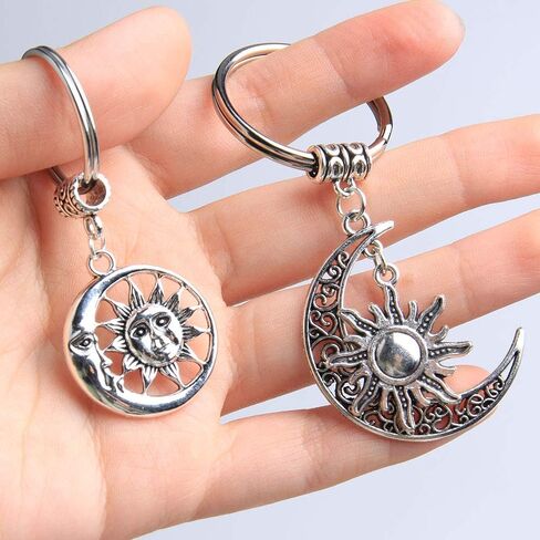 Acxico 2Pcs Charm Moon Sun Keychain And Crescent Moon Keychain Women And Men Vintage Keychain in Saudi Arabia