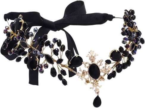 Campsis الجنية تاج أسود حجر الراين قزم الغابات خوذة كريستال Elven Tiara V-شكل الشعر الملحقات هالوين تأثيري حلي أغطية الرأس للنساء والفتيات in Saudi Arabia