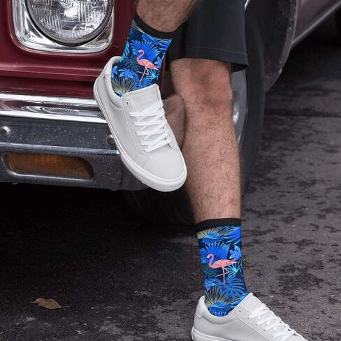 Tropical Pink Flamingo Leaves Black Stripe Fun Colorful Novelty Graphic Crew Tube Socks For Men Women in Kuwait
