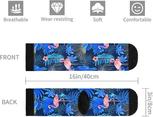 Tropical Pink Flamingo Leaves Black Stripe Fun Colorful Novelty Graphic Crew Tube Socks For Men Women in Kuwait