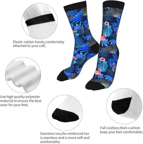 Tropical Pink Flamingo Leaves Black Stripe Fun Colorful Novelty Graphic Crew Tube Socks For Men Women in Kuwait