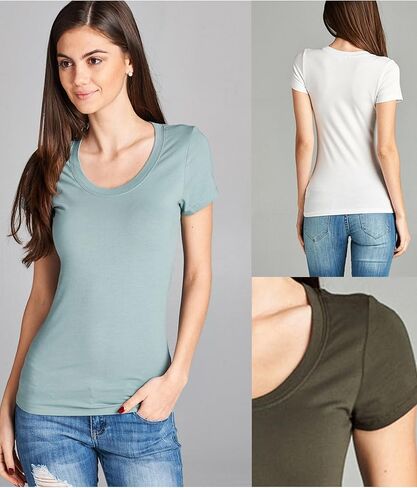 Emmalise Women's Short Sleeve Tshirt Scoop Neck Tee Value Pack Junior Plus Sizes in Kuwait