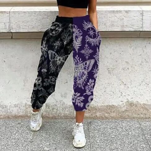 XFLnaraz Women's Fashion Printed Jogger Pants Elastic Waist Color Block Street Loose Sweatpants with Pockets in Kuwait