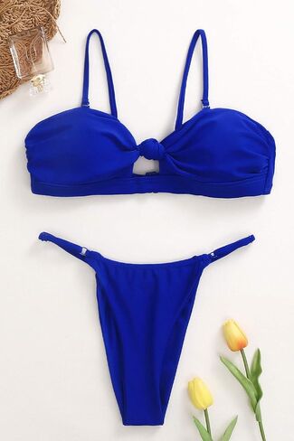 Honlyps Womens High Waist Swimsuit Brazilian Thong Sexy Bikini Set 2 Piece Triangle Bathing Suit Knot in Kuwait