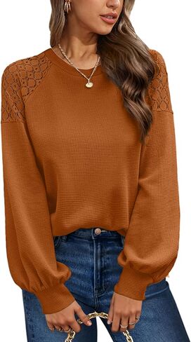 Neweek بلوزات للنساء رقبة دائرية سترات منسوجة من الدانتيل مرقع كم طويل بلايز موضة خريف 2023 in Kuwait