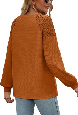 Neweek بلوزات للنساء رقبة دائرية سترات منسوجة من الدانتيل مرقع كم طويل بلايز موضة خريف 2023 in Kuwait