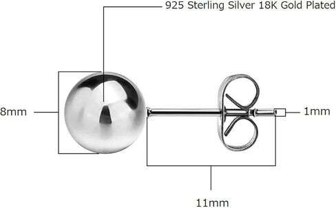 Savlano 3 Pair Tri-Color 925 Sterling Silver 18K Gold Plated Ball Stud Earrings 2mm - 14mm For Women, Girls & Men in Kuwait