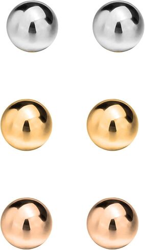Savlano 3 Pair Tri-Color 925 Sterling Silver 18K Gold Plated Ball Stud Earrings 2mm - 14mm For Women, Girls & Men in Kuwait