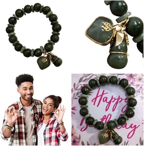 12 مم. سوار حقيقي دائري حجر اليشم الأخضر الطبيعي للنساء سحر مع قلادة الحب القلب والقرع المحظوظ قلادة قوية التايلاندية نجاح في الحياة التجارة in Kuwait