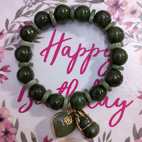 12 مم. سوار حقيقي دائري حجر اليشم الأخضر الطبيعي للنساء سحر مع قلادة الحب القلب والقرع المحظوظ قلادة قوية التايلاندية نجاح في الحياة التجارة in Kuwait