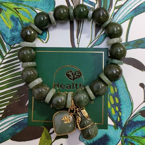 12 مم. سوار حقيقي دائري حجر اليشم الأخضر الطبيعي للنساء سحر مع قلادة الحب القلب والقرع المحظوظ قلادة قوية التايلاندية نجاح في الحياة التجارة in Kuwait