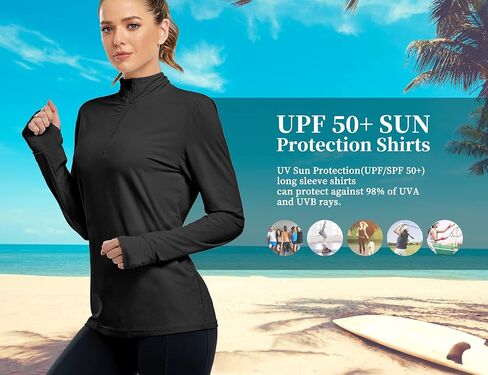 Tanst Sky Womens Golf Shirts Long Sleeve Athletic Quarter Zip Pullover Sun Protection Running Hiking Tops in Saudi Arabia