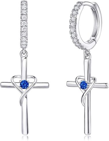 AmorAime 925 Sterling Silver Earrings for Women Birthstone Heart Earrings for Girls Dangle Cross Earrings Mom Gifts for Mother's Day, Valentine's Day or Birthday in Saudi Arabia
