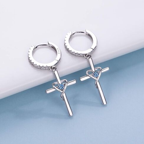 AmorAime 925 Sterling Silver Earrings for Women Birthstone Heart Earrings for Girls Dangle Cross Earrings Mom Gifts for Mother's Day, Valentine's Day or Birthday in Saudi Arabia