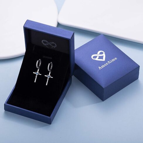 AmorAime 925 Sterling Silver Earrings for Women Birthstone Heart Earrings for Girls Dangle Cross Earrings Mom Gifts for Mother's Day, Valentine's Day or Birthday in Saudi Arabia