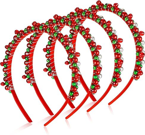 4 Pieces Christmas Bell Headband Red Green Silver Tone Hairband Lovely Holiday Hair Hoop Accessories for Women Girls Party Decoration in Saudi Arabia