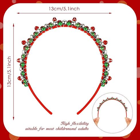 4 Pieces Christmas Bell Headband Red Green Silver Tone Hairband Lovely Holiday Hair Hoop Accessories for Women Girls Party Decoration in Saudi Arabia