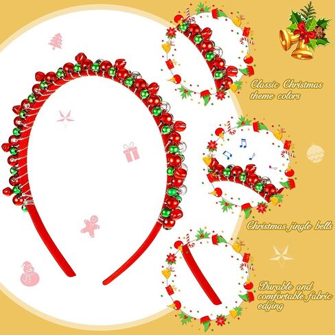 4 Pieces Christmas Bell Headband Red Green Silver Tone Hairband Lovely Holiday Hair Hoop Accessories for Women Girls Party Decoration in Saudi Arabia