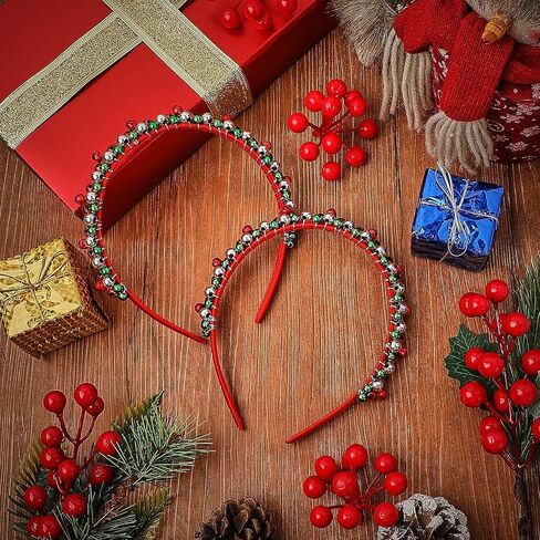 4 Pieces Christmas Bell Headband Red Green Silver Tone Hairband Lovely Holiday Hair Hoop Accessories for Women Girls Party Decoration in Saudi Arabia