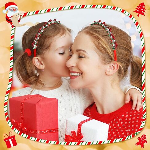 4 Pieces Christmas Bell Headband Red Green Silver Tone Hairband Lovely Holiday Hair Hoop Accessories for Women Girls Party Decoration in Saudi Arabia