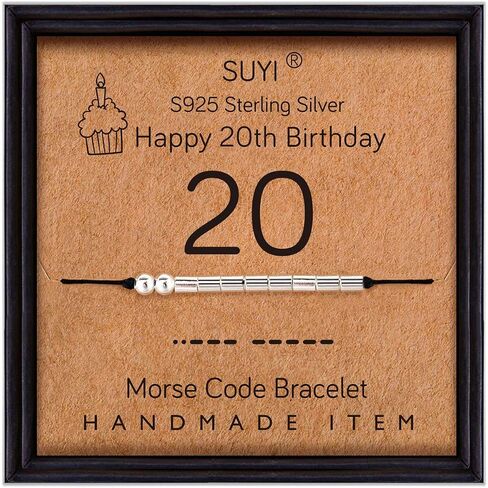 Suyi Morse Code Bracelet Birthday Gifts for Women Girls Sterling Silver Bracelet Birthday Jewelry for 12th 13th 14th 15th Sweet 16th 17th 18th 19th 20th 21st 25th 30th 40th 50th 60th 70th 80th in Saudi Arabia